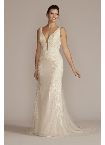 Allover Sequin Scrolling Lace Wedding Gown - When you want to shine on your wedding