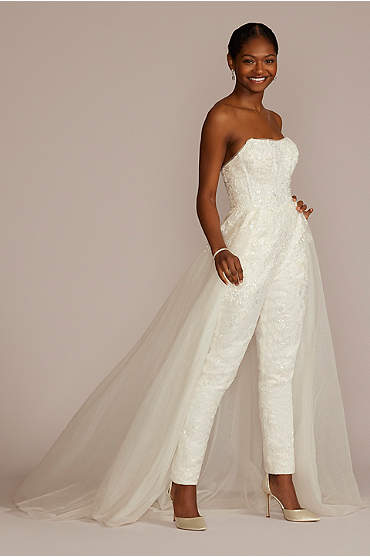 Embellished Bridal Jumpsuit with Overskirt