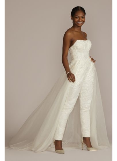 Embellished Bridal Jumpsuit with Overskirt - Wow your guests in an unexpected yet glamorous