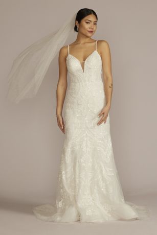 Galina Signature Glitter Tulle Lace Mermaid Wedding Dress in White Size: 2 David's Bridal