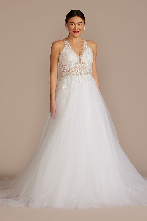 Galina Signature Illusion Halter Beaded Lace A-Line Wedding Dress