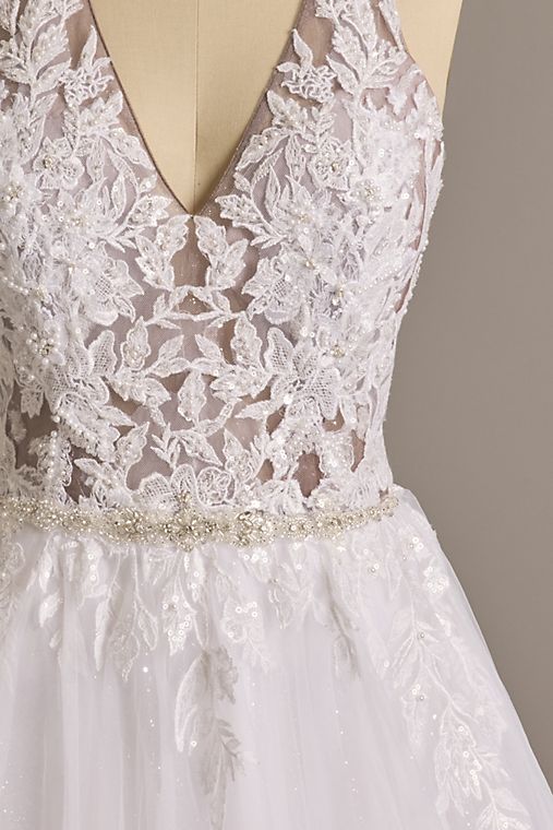 Galina Signature Illusion Halter Beaded Lace A-Line Wedding Dress