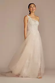 Galina Signature One-Shoulder Beaded Wedding Dress with Overskirt
