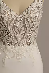 Galina Signature Illusion Lace Bodice Crepe Tank Wedding Dress