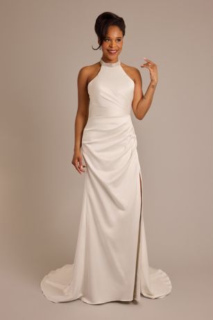 Picture of Crystal Halter Charmeuse Sheath Wedding Dress