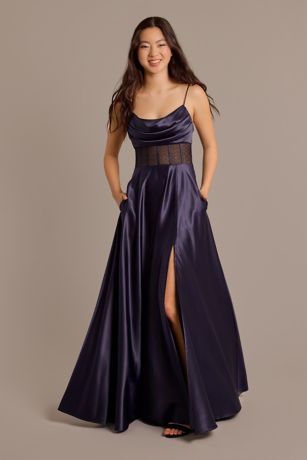 Picture of Illusion Corset Bodice Cowl Neck A-Line Dress