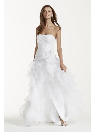 Strapless Taffeta High Low Ruffled Wedding Dress David S Bridal