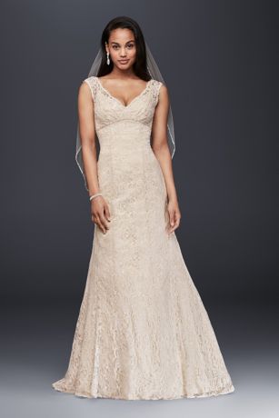 all over beaded lace trumpet wedding dress