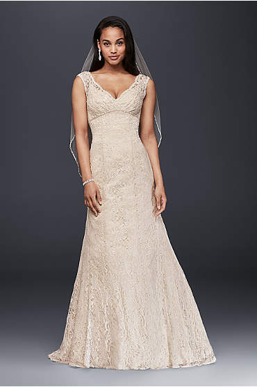 All Over Beaded Lace Trumpet Wedding Dress