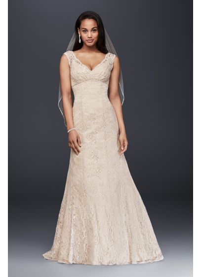 All Over Beaded Lace Trumpet Wedding  Dress  David s Bridal  All Over Beaded Lace Trumpet Wedding  Dress  David s Bridal