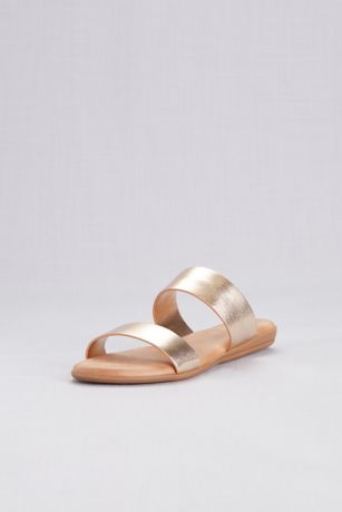 brown slip on sandals with two straps