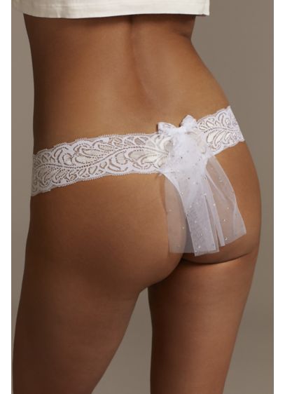 David's Bridal White (Mixed Lace Thong with Embellished Veil)