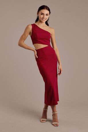 Picture of One-Shoulder Crepe Cutout Midi Sheath Dress