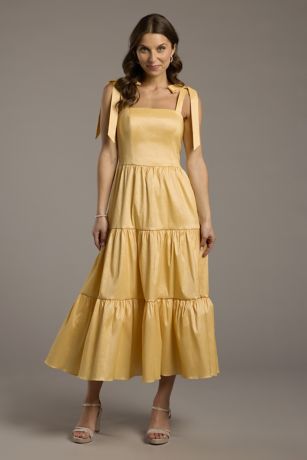 Picture of Tiered Taffeta Midi Dress with Tie Straps