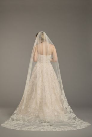 Picture of Beaded Etched Floral Applique Cathedral Veil