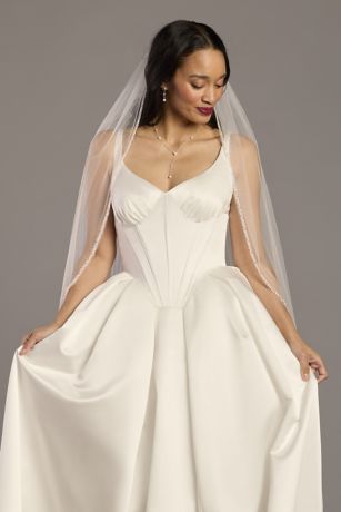 Picture of Sequin and Pearl Trimmed Tulle Mid-Length Veil
