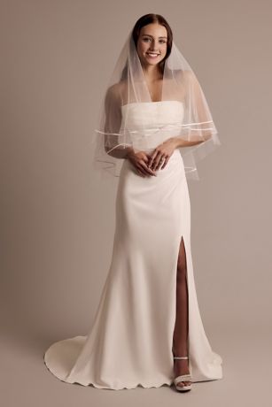 Picture of Two-Tier Mid-Length Tulle Veil with Satin Trim