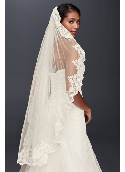 David's Bridal White (Corded Lace Fingertip Veil with Sequins)