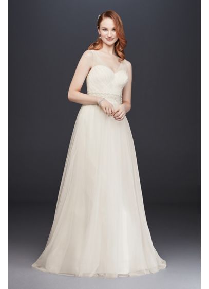 Tulle A Line Wedding Dress with Beaded Waist David s Bridal Tulle A Line Wedding Dress with Beaded Waist David s Bridal