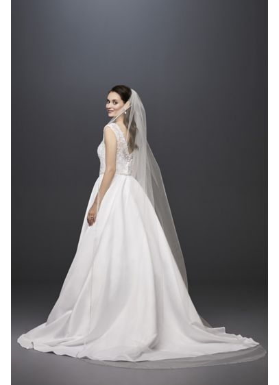 Off White 1 Tier Cathedral Length Rhinestone Edge Bridal Wedding Veil Diamond 