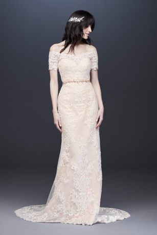 david's bridal off the shoulder lace dress