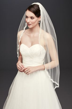 Thin Lace Rhinestone Border Mid Veil  David s Bridal 