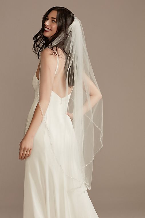 David's Bridal Clear Beaded-Edge Mid-Length Veil