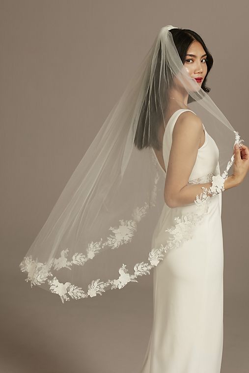 David's Bridal Cutout Lace Edge Mid-Length Veil with Sequins
