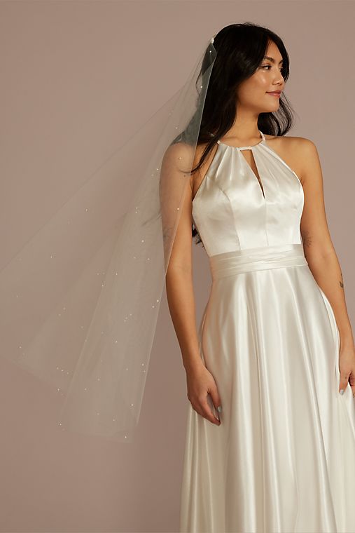David's Bridal Allover Pearl-Embellished Mid-Length Veil