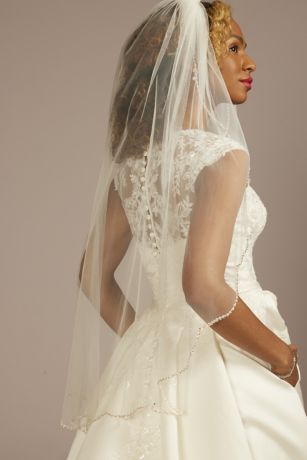 Picture of Rose Gold Beaded Scalloped Edge Mid-Length Veil