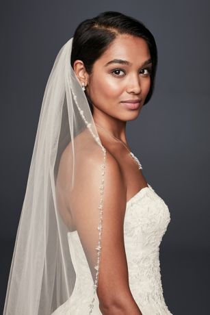 1T Ivory Wedding Bridal Fingertip Length Beaded Edge Veil