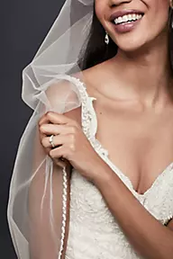 David's Bridal Tulle Fingertip Veil with Pearl Edge