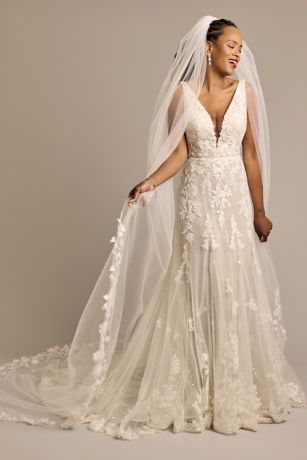 Picture of 3D Garden Floral Tulle Cathedral Veil