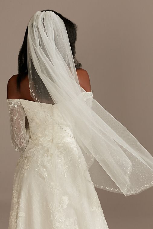 David's Bridal Scattered Beads and Pearls Mid-Length Glitter Veil