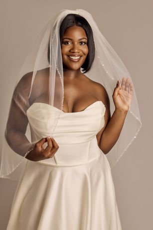 Picture of Mid-Length Tulle Veil with Beaded Edge