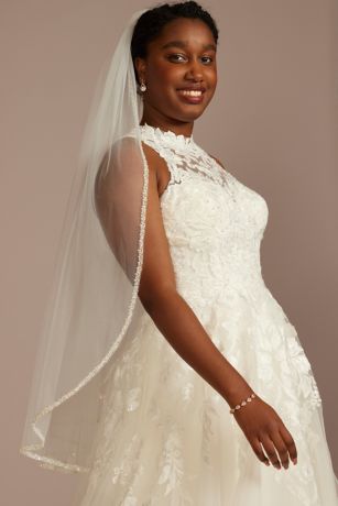 Picture of Pearl and Sequin Trimmed Tulle Mid-Length Veil