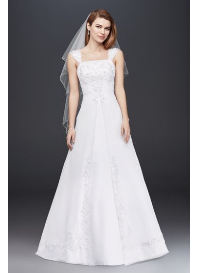A line Chiffon Split Front Overlay Wedding Dress - Designed with elegance in mind, this satin A-line