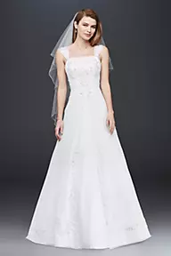 David's Bridal Collection A line Chiffon Split Front Overlay Wedding Dress 