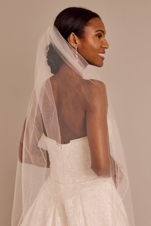 Picture of Beaded and Pearled Trim Mid Length Veil