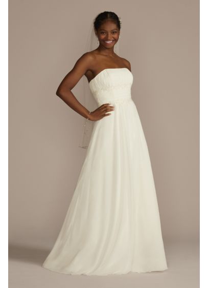 Soft Chiffon Wedding Dress With Beaded Lace Detail David S Bridal