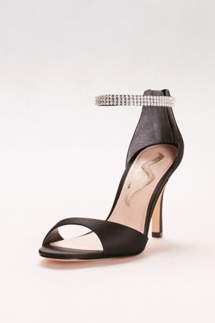 black rhinestone ankle strap heels