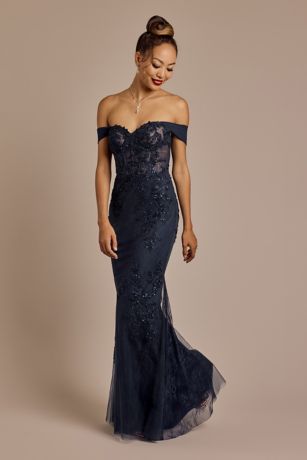 Picture of Off-the-Shoulder Beaded Applique Mermaid Dress