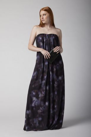 Picture of Strapless Watercolor Print Chiffon Column Dress