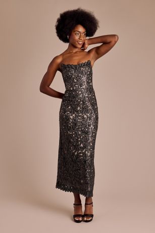 Picture of Sculpted Strapless Sheath with Patterned Sequins