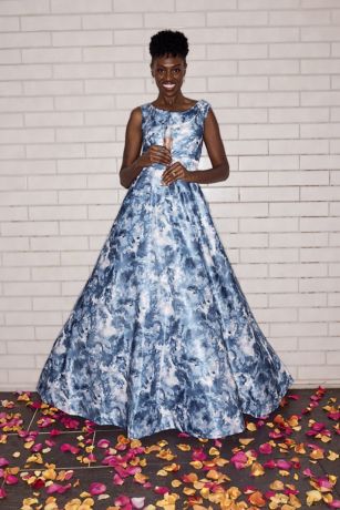 Picture of Floral Print Cowl Neck Sleeveless Ball Gown