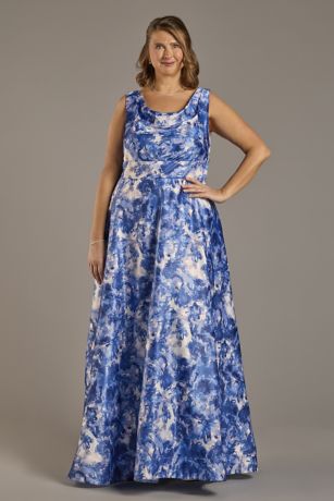 Picture of Floral Print Cowl Neck Sleeveless Ball Gown