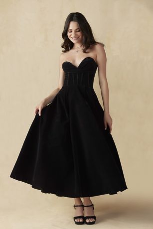 Picture of Velvet Tea-Length Dress with Lace-Up Back