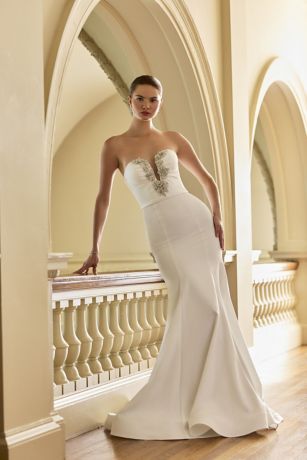 Picture of Couture Beaded Stretch Satin Plunge Mermaid Gown