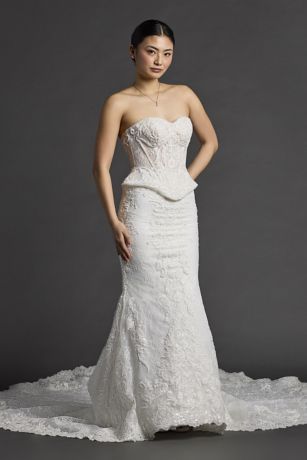 Picture of Beaded Lace Peplum Mermaid Wedding Dress