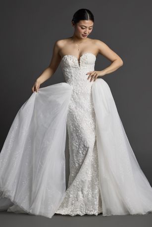 Picture of Embellished Plunge Sheath with Tulle Overskirt